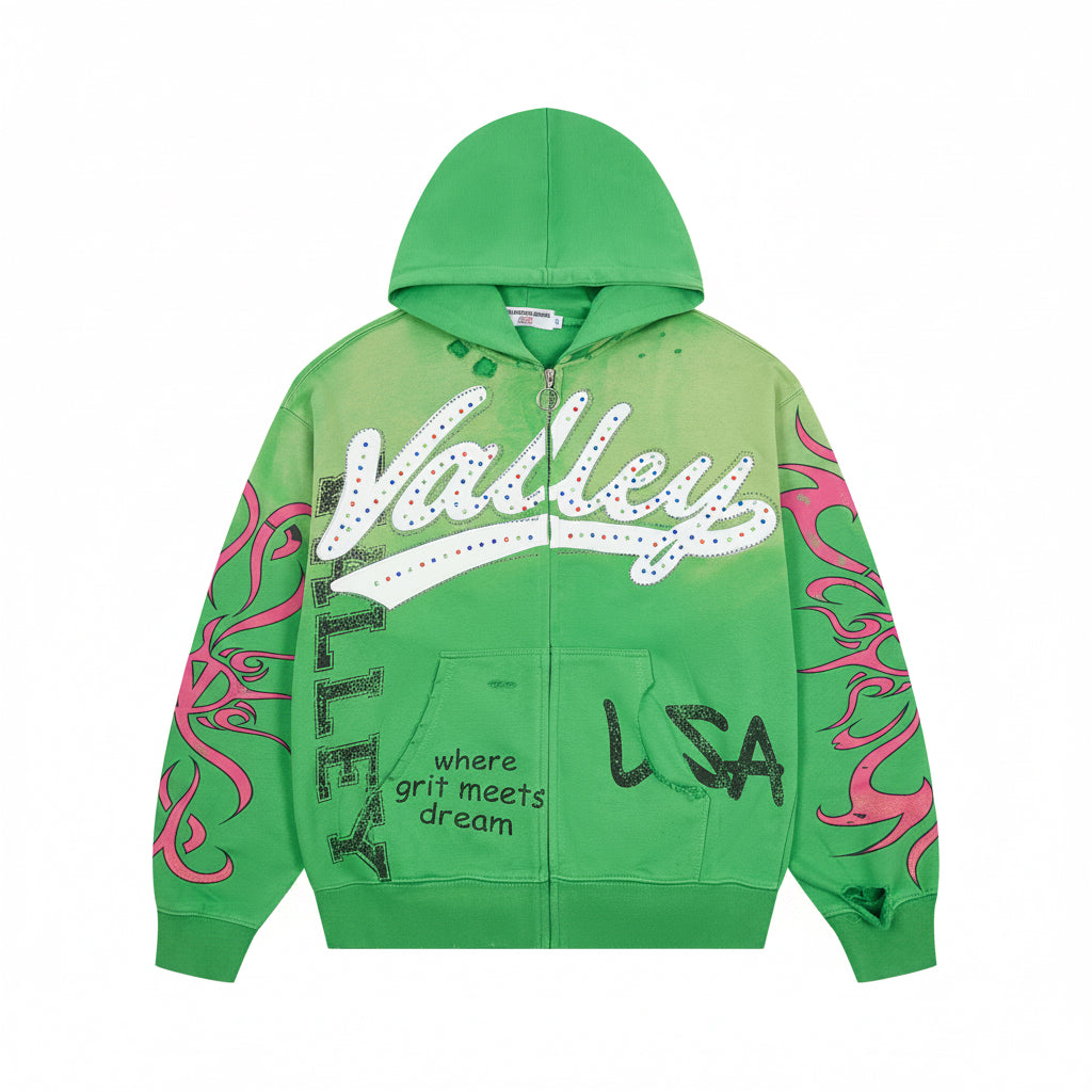 Valley Oversized Zip-Up Hoodie - Green