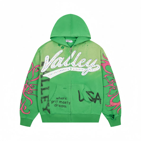 Valley Oversized Zip-Up Hoodie - Green